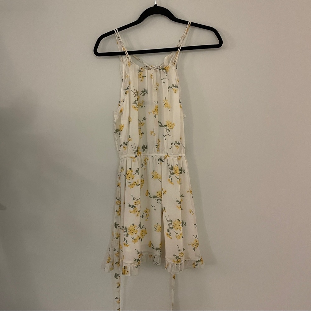 A&F white chiffon floral dress with yellow flowers